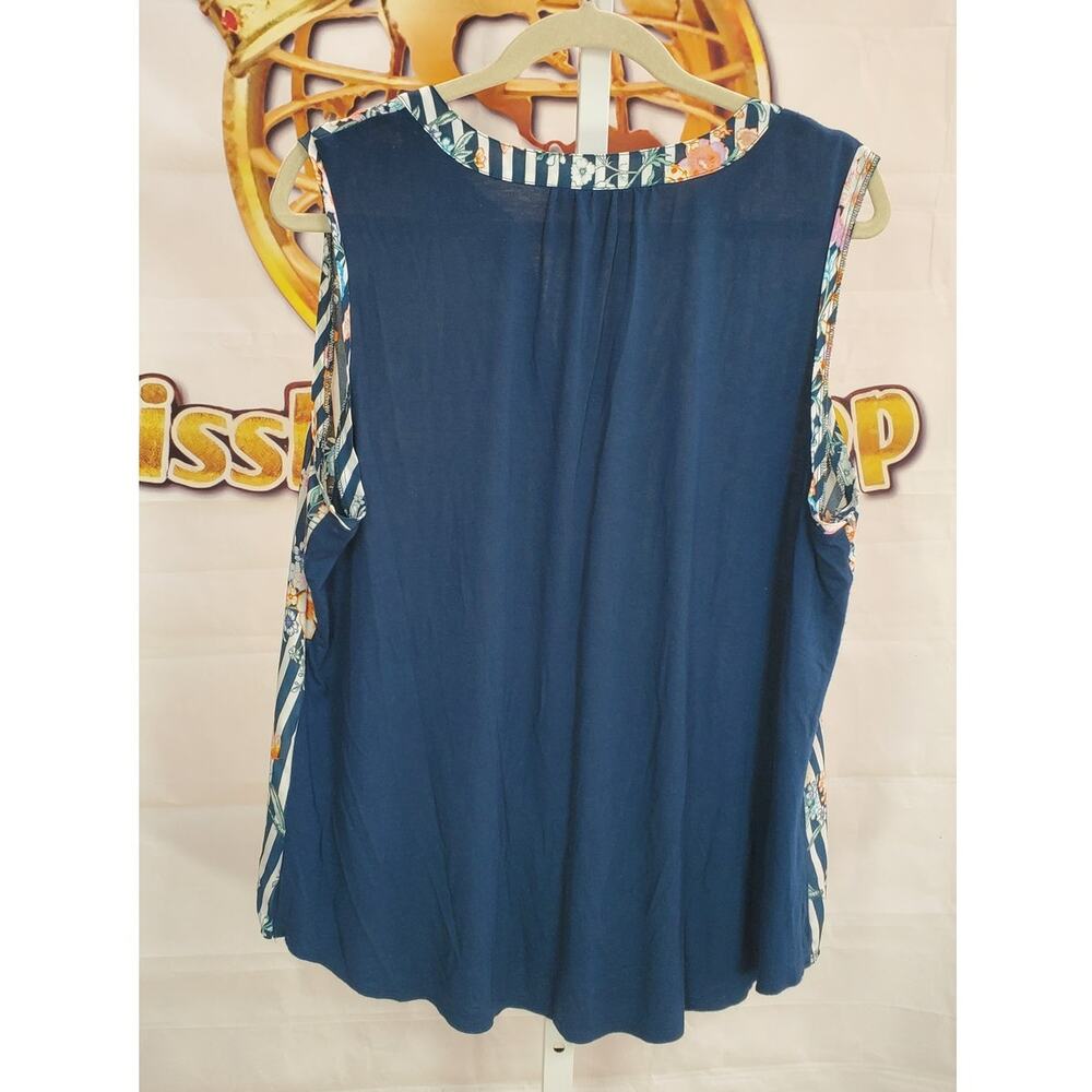 Zac Rachel Navy Floral Stripe Sleeveless Top XL - Picture 2 of 6